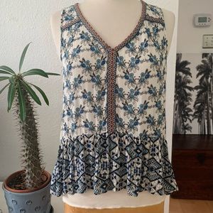 Patrons of Peace Boho floral sleeveless lightweight hi-lo relaxed fit top